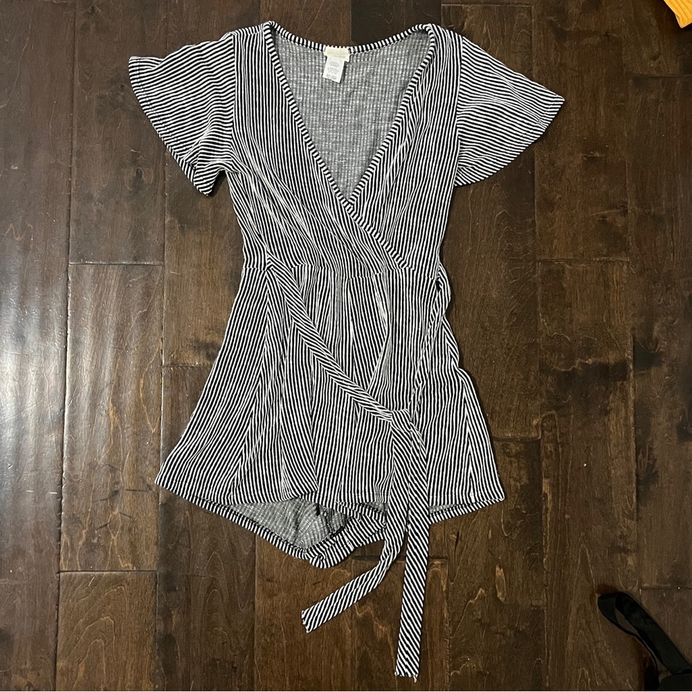 Black White Neutral Striped Romper